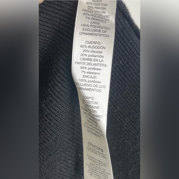 Chicos‎ Embellished Tonal Cardigan Knit Velvet Trim Beaded Black Womens 1P/M - Picture 6 of 9